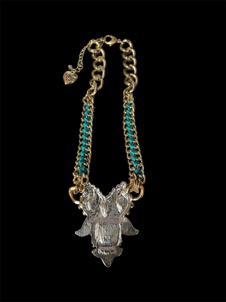 Collar Betsey Johnson Búho Grande Púrpura Cristal Cinta Cadena Tono Dorado Pesado Grande Foto 2 de 4