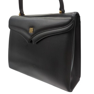 Givenchy Black Logo Formal Designer Handbag Gold Hardware 25cm Elegant Authentic