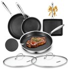 AOSION 4PCS Stainless Steel Cookware Set 8"/10"/12" Frying Pans & 9" Baking Pan