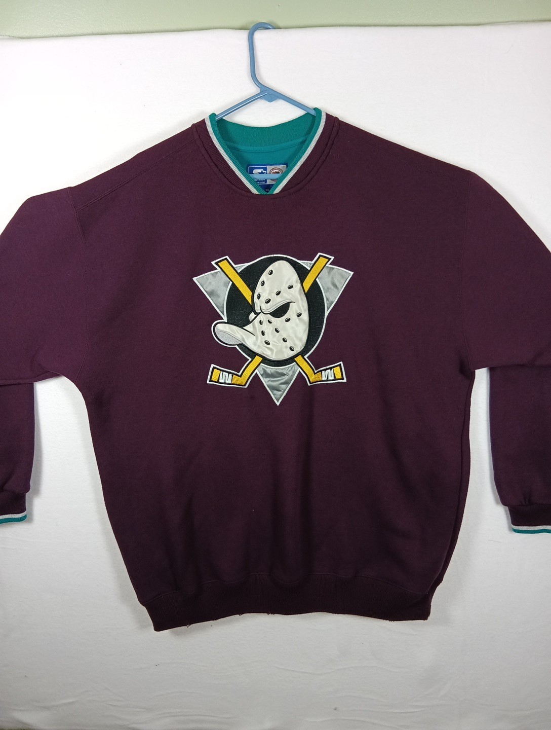 Vintage 90'S Starter Nhl Mighty Ducks Anaheim Crewneck Sweatshirt Burgundy