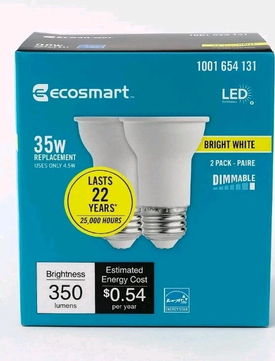 EcoSmart 35W LED Light Bulbs*Bright White*12-Bulbs*6x2*PAR16*Flood*Dimmable*4.5W - Image 2 of 3