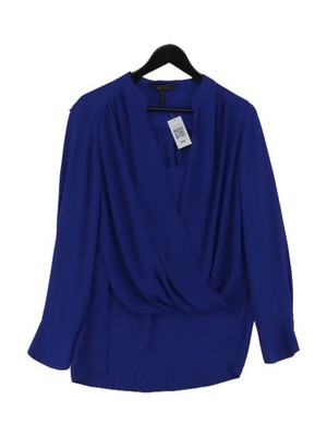 BCBGMAXAZRIA Damen Bluse M blau 100% Polyester Langarm V-Ausschnitt Basic