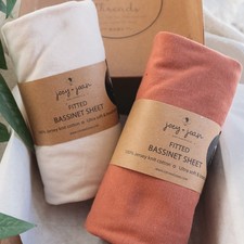 Bedside Sleeper Bassinet Sheets 35x20 - Soft Jersey Cotton Beige Brown 2 Pack