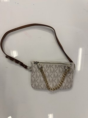 Michael Kors Cream and Brown Wristlet with Gold Chain