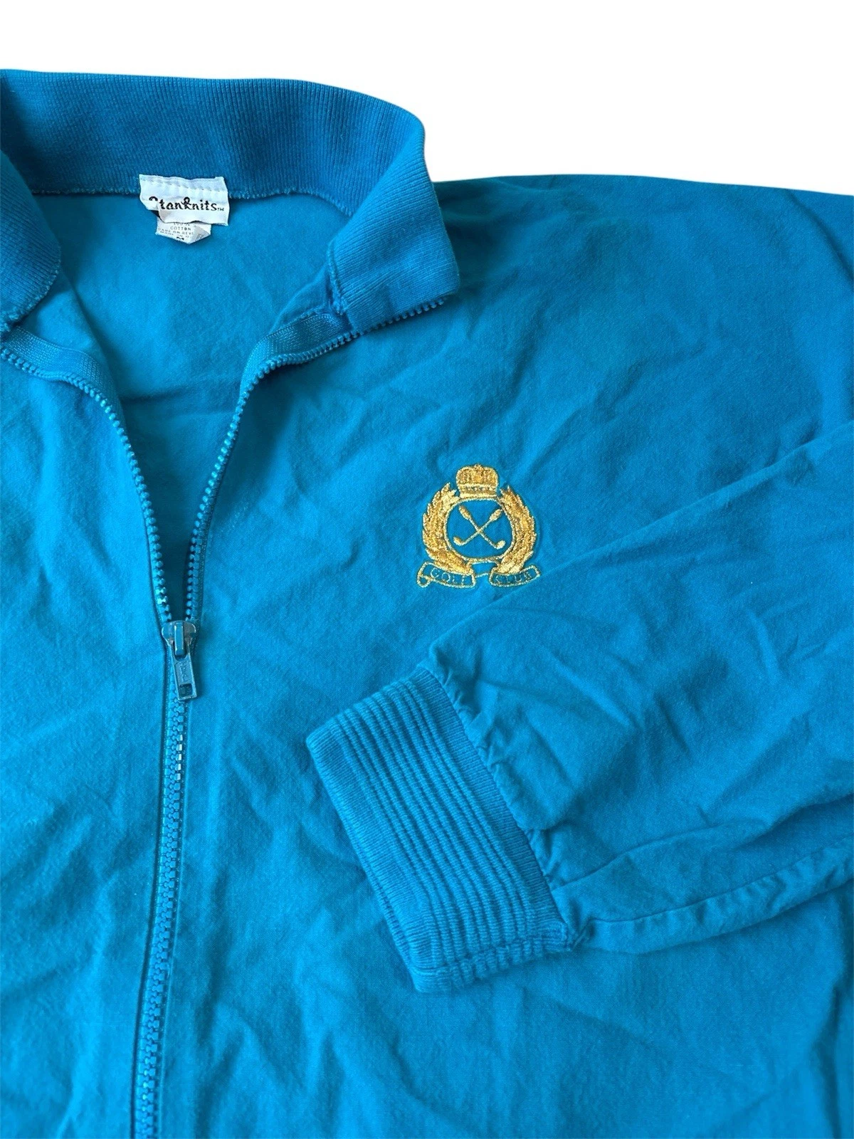 Stanknits Vintage Golf Jacket Mens Medium Blue Made in USA Full Zip Windbreaker