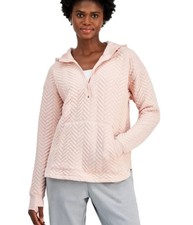 ID Ideology E9837 Women Relaxed Quilted Half-Zip Hoodie Rose Tint Plus Size 3X