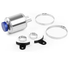 Universal Aluminum Racing Power Steering Fluid Reservoir Tank w/ Clamps Silver