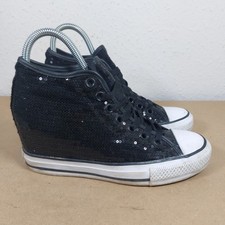 Converse wedge sequin black Trainers shoes casual classic sneakers size UK 5.5