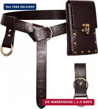 3Pcs Mens Renaissance Accessories Set, Medieval Viking Belt,Waist Bag, Bracers V