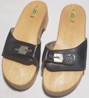 Vtg Dr Scholl's Original Wooden Shoes Leather Strap Sandals Italy Women's 9 VGUC — photo 1