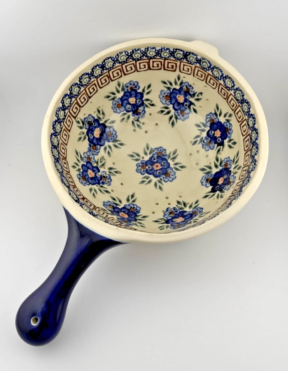 Vintage Bolesławiec Polish Pottery Colander Strainer Handpainted Floral READ