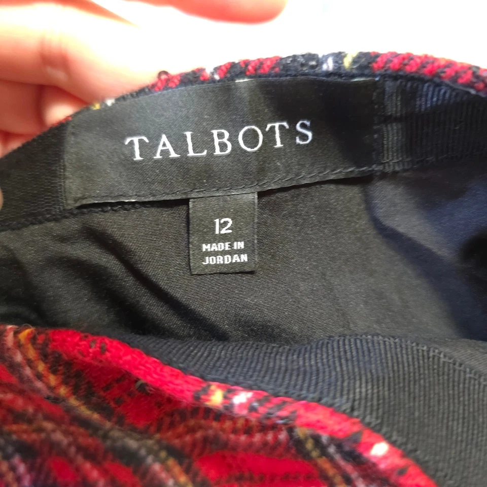Talbots Plaid Checkered Red Black Yellow Wool Blend Women Size 12 Skirt Sequin - Imagem 4 de 4