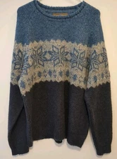VTG Field Gear Knit Wool Blend Sweater Nordic Fair Isle XL Blues
