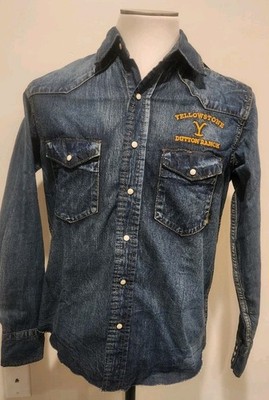 Yellowstone Dutton Ranch Western Denim Shirt Snap Button Cowboy TV Show Ranch 