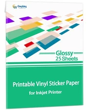 Gwybkq Glossy Printable Vinyl Sticker Paper for Inkjet Printer 25 Sheets 8.5"...