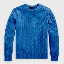 POLO Ralph Lauren Light Blue Cashmere Cable Knit Pullover Sweater Men's L NWT 