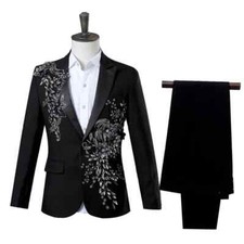 Elegant Men's Two-piece Suit One Button Blazer Coat Pant Wedding Costume