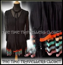 KATE MOSS TOPSHOP BLACK RAINBOW CHIFFON ROARING 1920's FLAPPER DRESS UK 10
