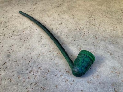 Wizard Smoking Pipe Long Stem Tobacco Pipe Rustic Black and Green with Rings