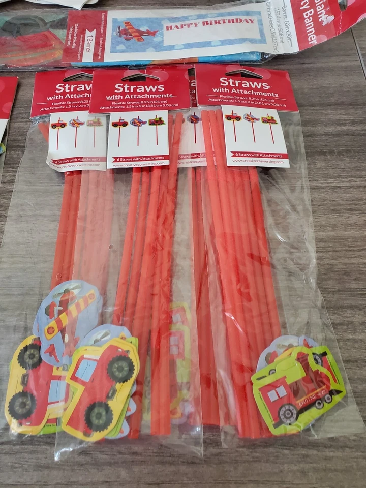 LOT Birthday ON THE GO Party SUPPLIES Cars PLANES Truck TRAINS Invite DECORATION - Image 2 of 4