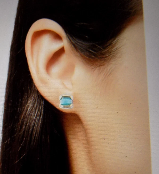 $595 JUDITH RIPKA ETERNITY 925 STERLING SILVER 18K AMAZONITE STUD Earrings EUC - Image 2 of 4