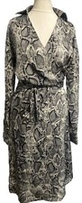 Retro & icone dress sz S cream black grey snakeskin wrap collar midi Faux Wrap