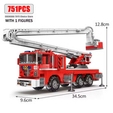City Firefighter Rescue Truck Building Block Set – 751PCS with Movable Ladder