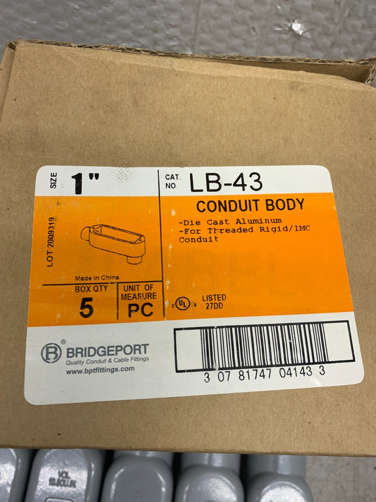 NEW BOX OF 5 BRIDGEPORT 1" CONDUIT BODY LB43 eBay