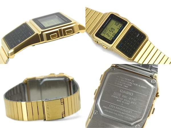 Uhr CASIO DATA BANK CALCULATOR DBC-611G-1DF Taschenrechner Stahl Golden - Bild 3 von 3