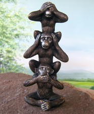 3 Affen Figur nichts sehen sprechen.. Deko Affe Schimpansen Monkey Weisheit 20cm