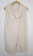 Chicos Sweater jacket vest chunky knit size 2 cream sleeveless wool blend