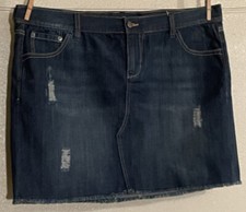 Old Navy Womens 16 Reg Denim Skirt Destroyed Frayed Raw Hem Blue 100 Cotton