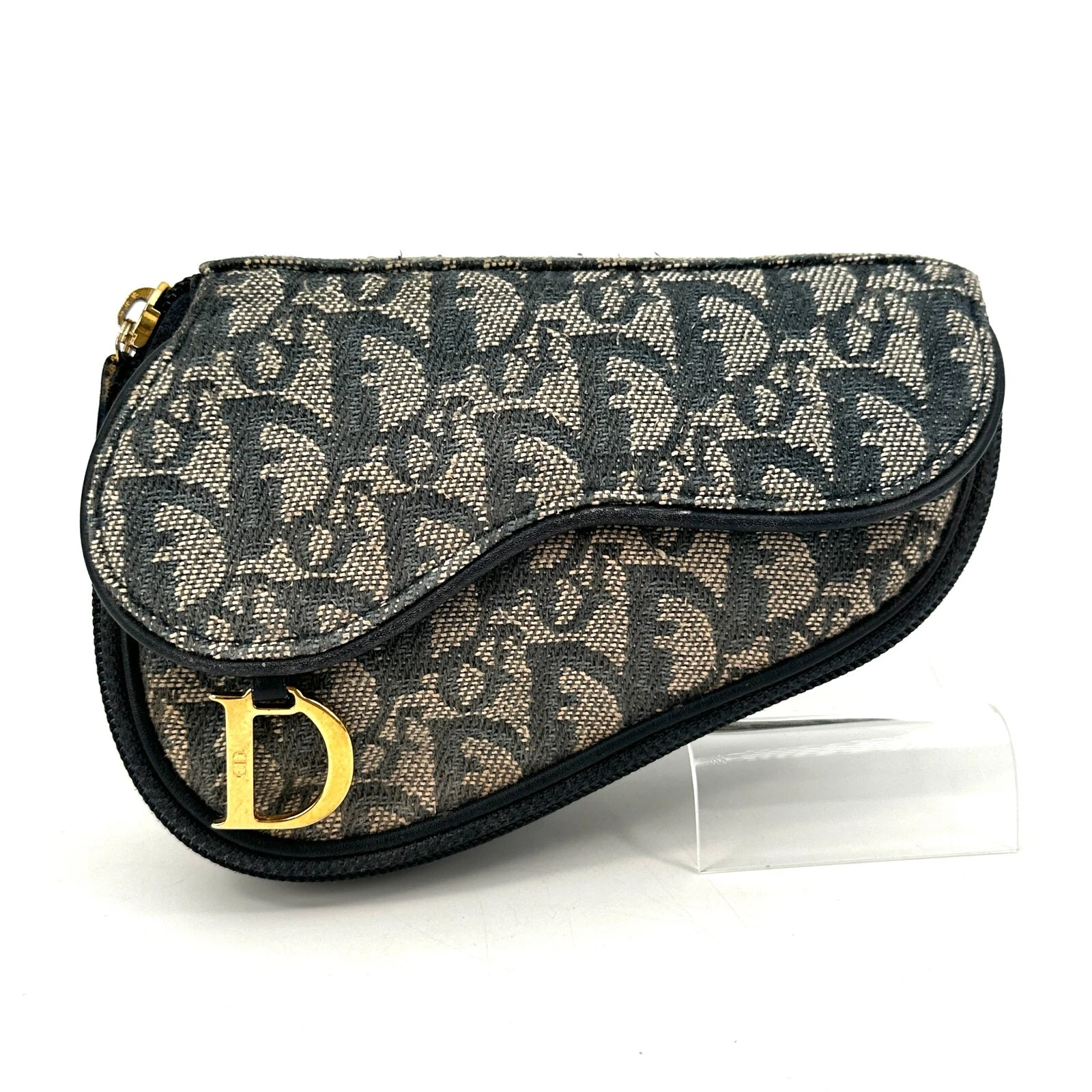 Dior pochette selle sac à main trotteur toile marine du Japon authentique 0443