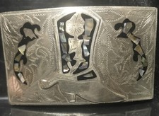 SILVER BELT BUCKLE ABALONE Cowboy Boot INLAYS MARKED ALPACA