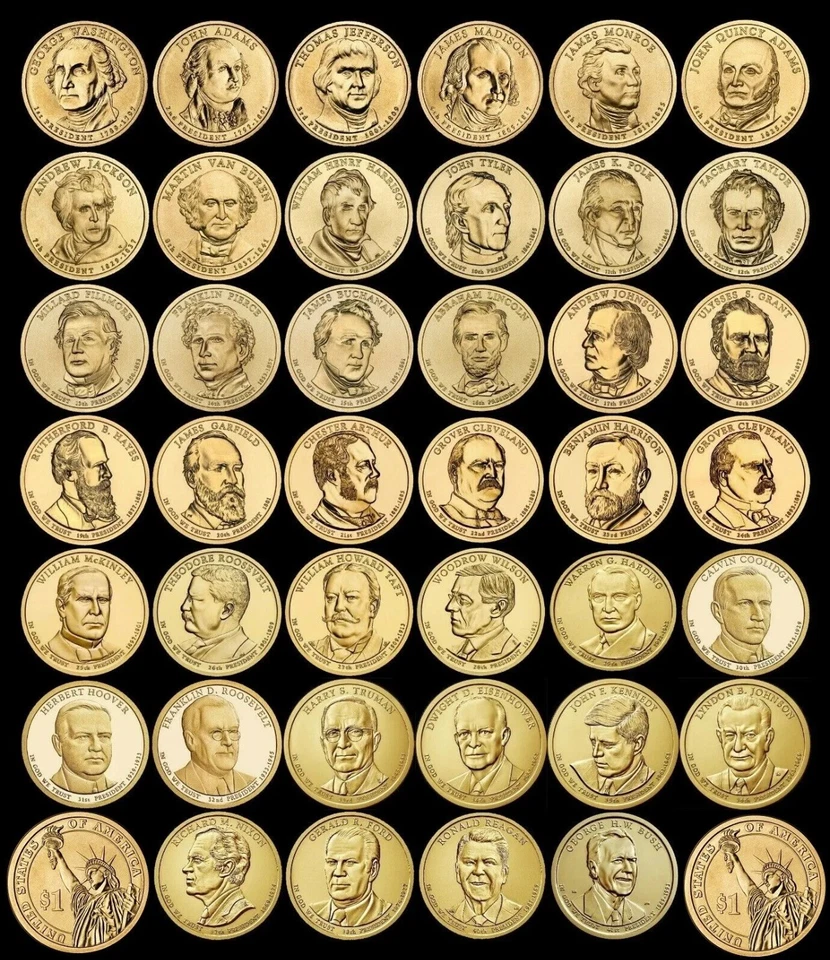 Juego completo de 40 monedas de dólar presidencial brillantes sin circular 2007-2020 Foto 3 de 3