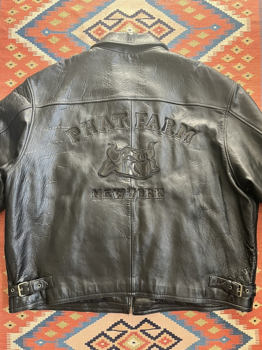 VTG Phat Farm Jacket Mens 5XL BLACK Leather Premium Embossed VTG Phat Farm Jacket Mens 5XL BLACK Leather Premium Embossed