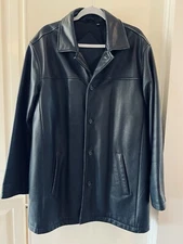 Roundtree Yorke Jacket Mens L Black Leather Coat Classic Buttons Goth Urban Vtg