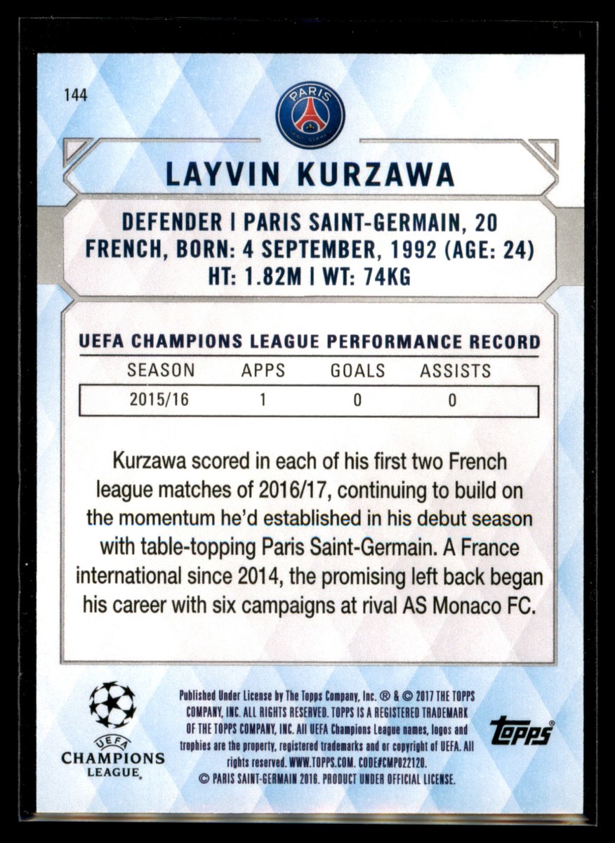 2016-17 Topps UEFA CL Showcase GOLD Parallel Layvin Kurzawa - PSG