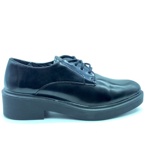 Scarpe da donna stringate basse lucide con tacco francesine elegante pelle  nero | eBay