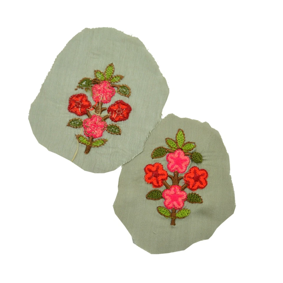 VERY OLD ANTIQUE Vintage 5Pcs Rare Appliques Green Cotton Hand Embroidered Patch - Image 4 of 4