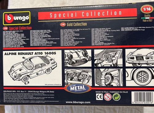 Burago 1:16 Diecast Special Collection Blue 1971 Alpine Renault A110 1600S NIB - Picture 7 of 10