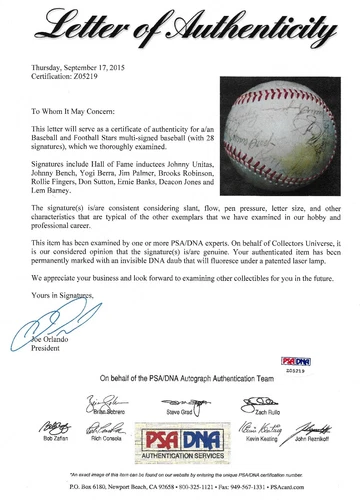 Yogi Berra Ernie Banks Johnny Unitas + HOF 28x Signed Baseball PSA/DNA Football