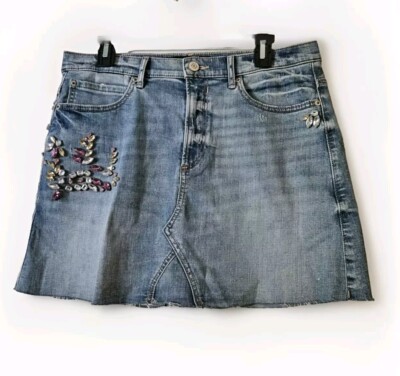 Express Jeweled Gem Embellished Denim Size 10 Mini Skirt 90094