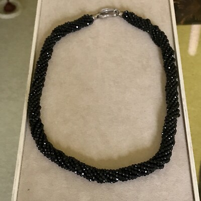 Stauer 925 Sterling Crystal Pave Black Glass Twisted Rope Necklace 18''