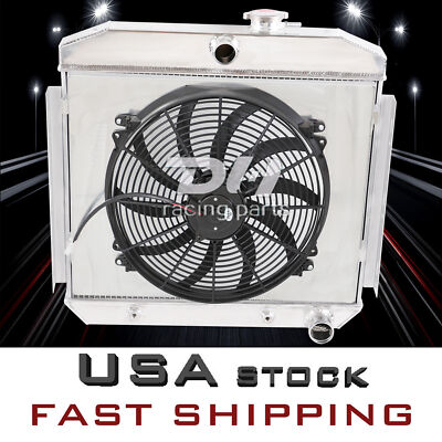 4Row Alu Radiator+Shroud+Fan For 1955 1956 1957 Chevy Bel Air Del Ray V8 l6 6CYL