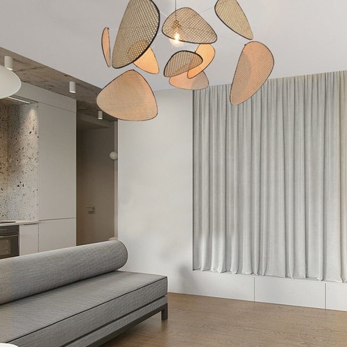 Vintage Chandelier Bamboo Wicker Rattan Pendant Light Hanging Ceiling Lamp
