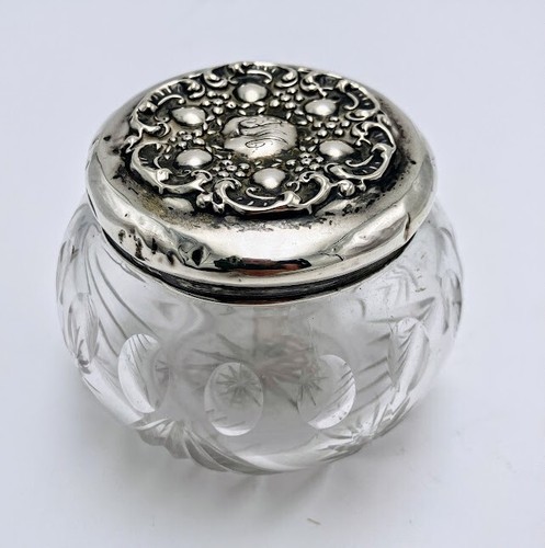 Barattolo comò vintage in cristallo taglio 3" - coperchio sterling monogrammato 'FM' - A36870 - Foto 1 di 5