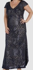 R M Richards Women's Blue Plus Size Sequined a-Line Gown Dress Size 16W