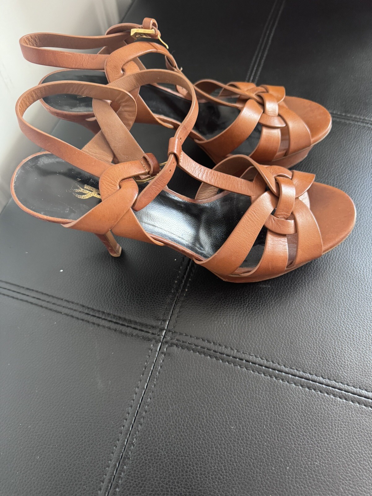 Sandali Saint Laurent TRIBUTE in pelle cinturino punta aperta plateau taglia 39 5