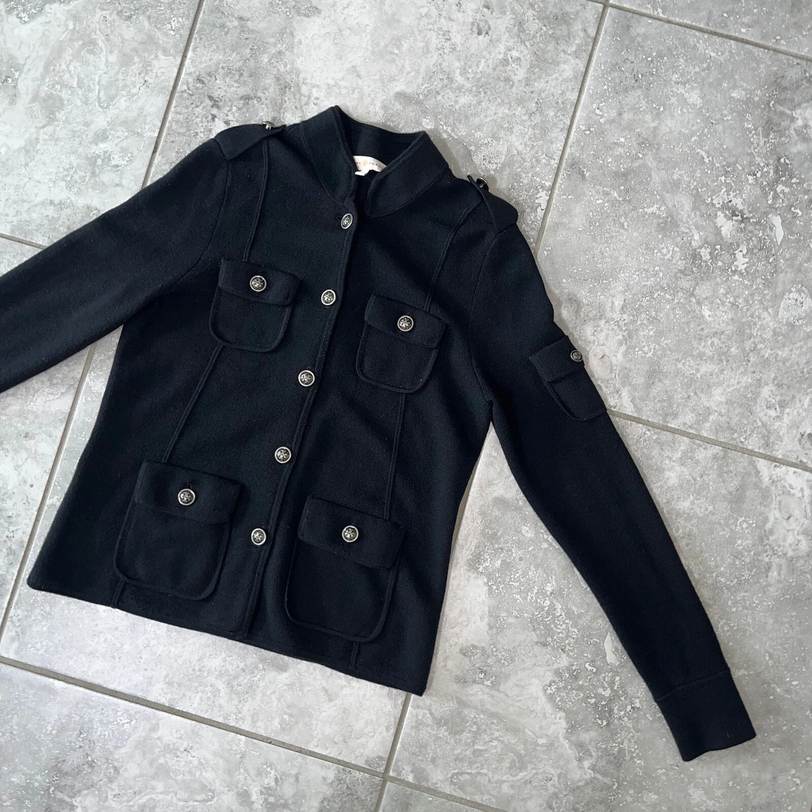 Giacca Blazer Tory Burch 100% Lana Sgt Pepe Maglia Militare Logo Bottoni Nero M